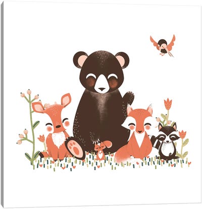 Cute Animals Of The Forest Canvas Art Print - Minimalist Nursery