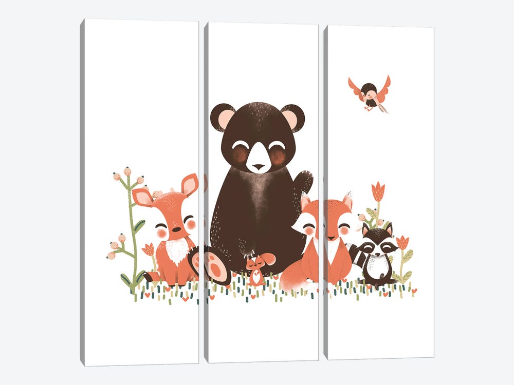 Cute Animals Of The Forest by Kanzilue 3-piece Canvas Art Print