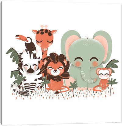 Cute Animals Of The Jungle Canvas Art Print - Toucan Art