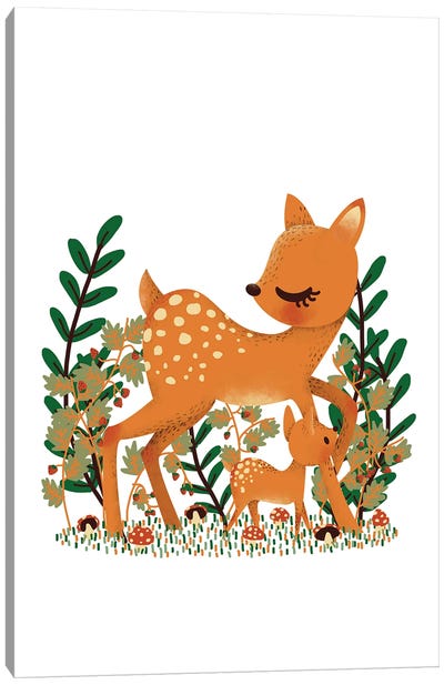 Mama Doe And Her Baby Canvas Art Print - Kanzilue