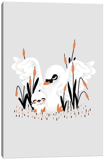 Mama Swan And Her Baby Canvas Art Print - Swan Art