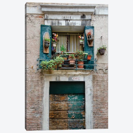 Italian Window Flowers I Canvas Print #LAD2} by Laura DeNardo Canvas Wall Art