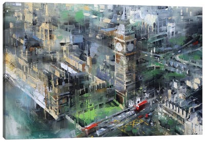 London Green - Big Ben Canvas Art Print - Famous Architecture & Engineering
