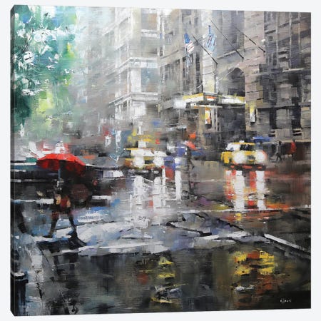Manhattan Red Umbrella Canvas Print #LAG2} by Mark Lague Canvas Print