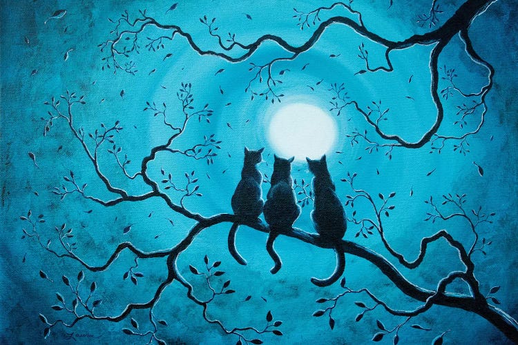 Three Black Cats Under A Full Moon by Laura Iverson wall art
