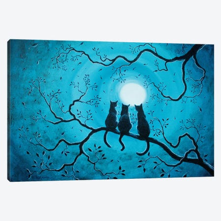 Three Black Cats Under A Full Moon Canvas Print #LAI102} by Laura Iverson Art Print