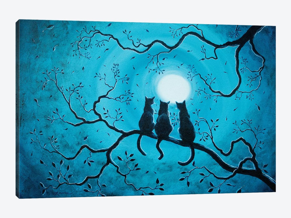 Three Black Cats Under A Full Moon by Laura Iverson 1-piece Canvas Artwork