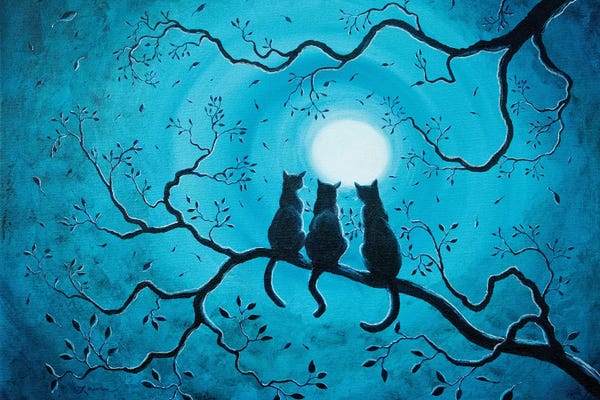 Cats: Three Black Cats Under A Full Moon by Laura Iverson