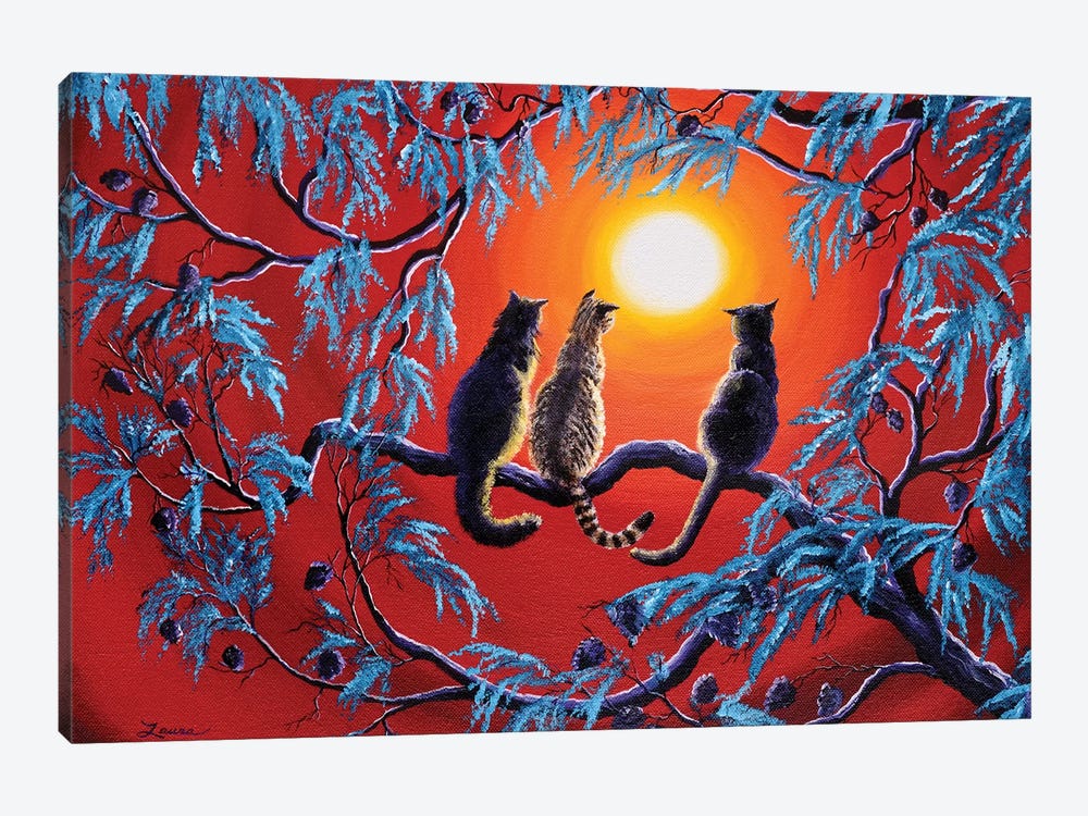 Three Cats In A Bright Red Sunset by Laura Iverson 1-piece Canvas Art Print