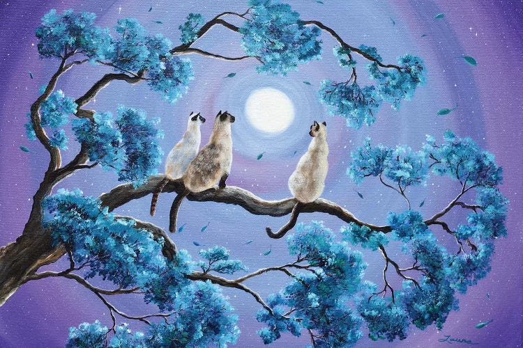 Three Siamese Cats In Moonlight