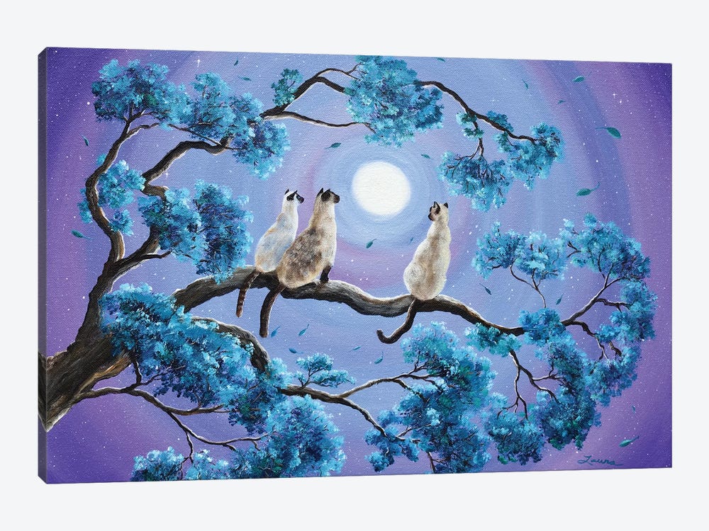 Three Siamese Cats In Moonlight by Laura Iverson 1-piece Canvas Wall Art