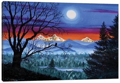 Three Sisters Overlooking A Moonlit River Canvas Art Print - Laura Iverson