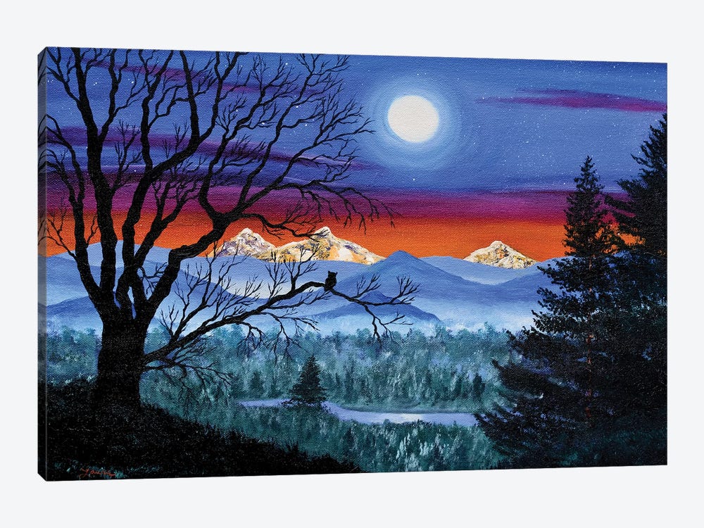 Three Sisters Overlooking A Moonlit River by Laura Iverson 1-piece Canvas Print