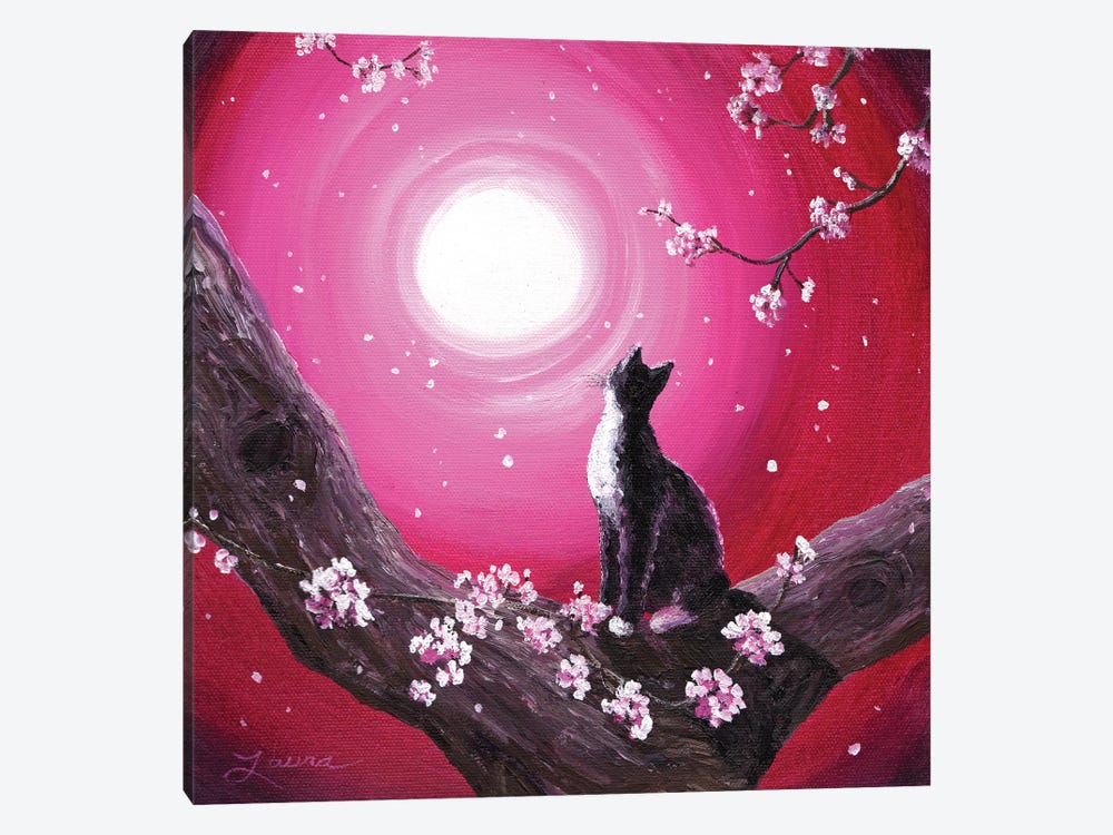Tuxedo Cat In Cherry Blossoms by Laura Iverson 1-piece Canvas Print