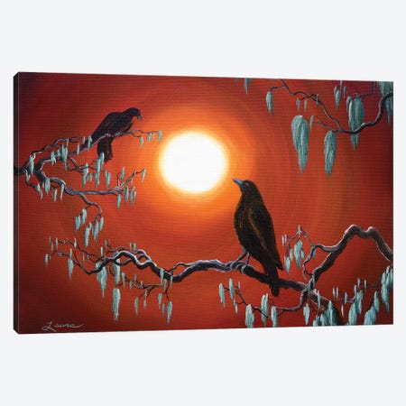 Two Crows On Mossy Branches Canvas Print #LAI109} by Laura Iverson Art Print