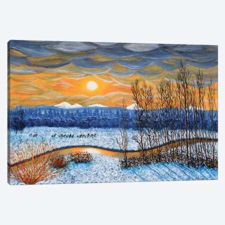 Winter River In Sunset Canvas Print #LAI113} by Laura Iverson Canvas Artwork