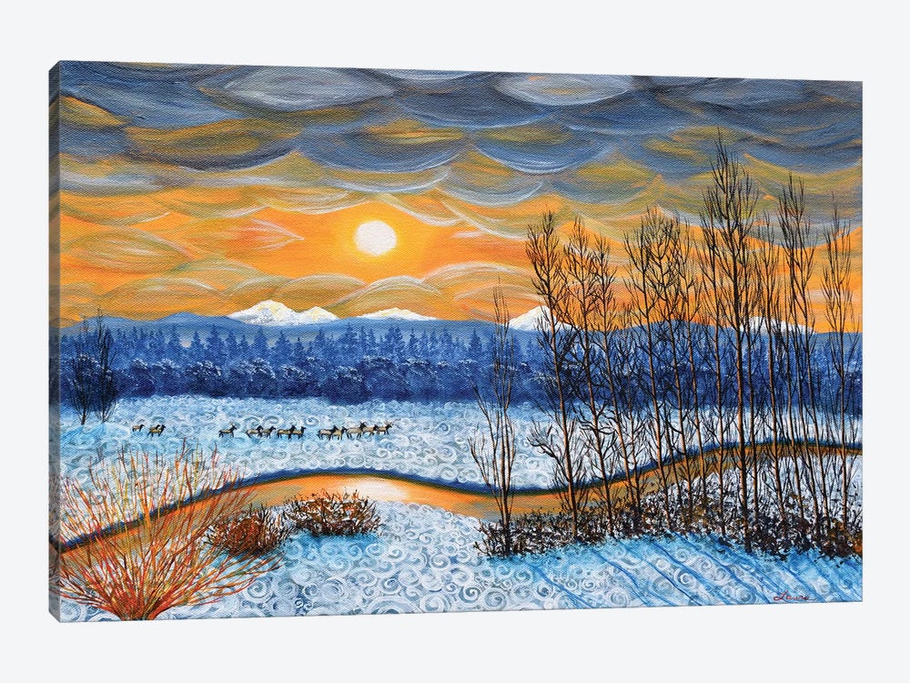 Winter River In Sunset by Laura Iverson 1-piece Canvas Art