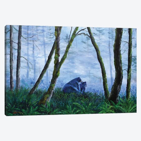 Black Bears In The Mist Canvas Print #LAI11} by Laura Iverson Canvas Print