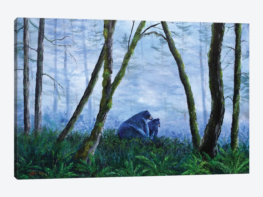 Black Bears In The Mist by Laura Iverson 1-piece Canvas Artwork