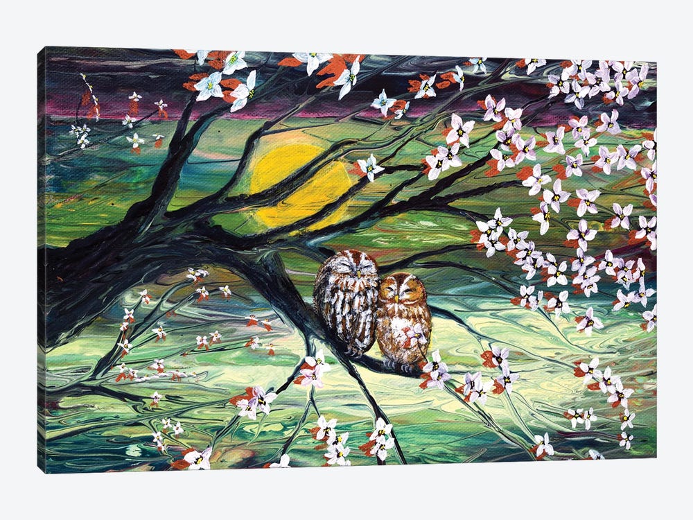 Sleepy Owls In Dogwood Blossoms by Laura Iverson 1-piece Canvas Art