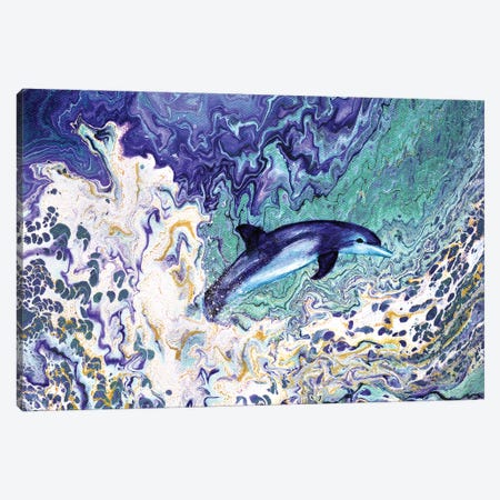 Dolphin Leaping From The Waves Canvas Print #LAI126} by Laura Iverson Canvas Artwork