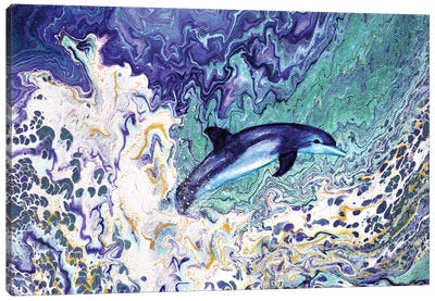 Dolphin Leaping From The Waves Canvas Art Print - Laura Iverson