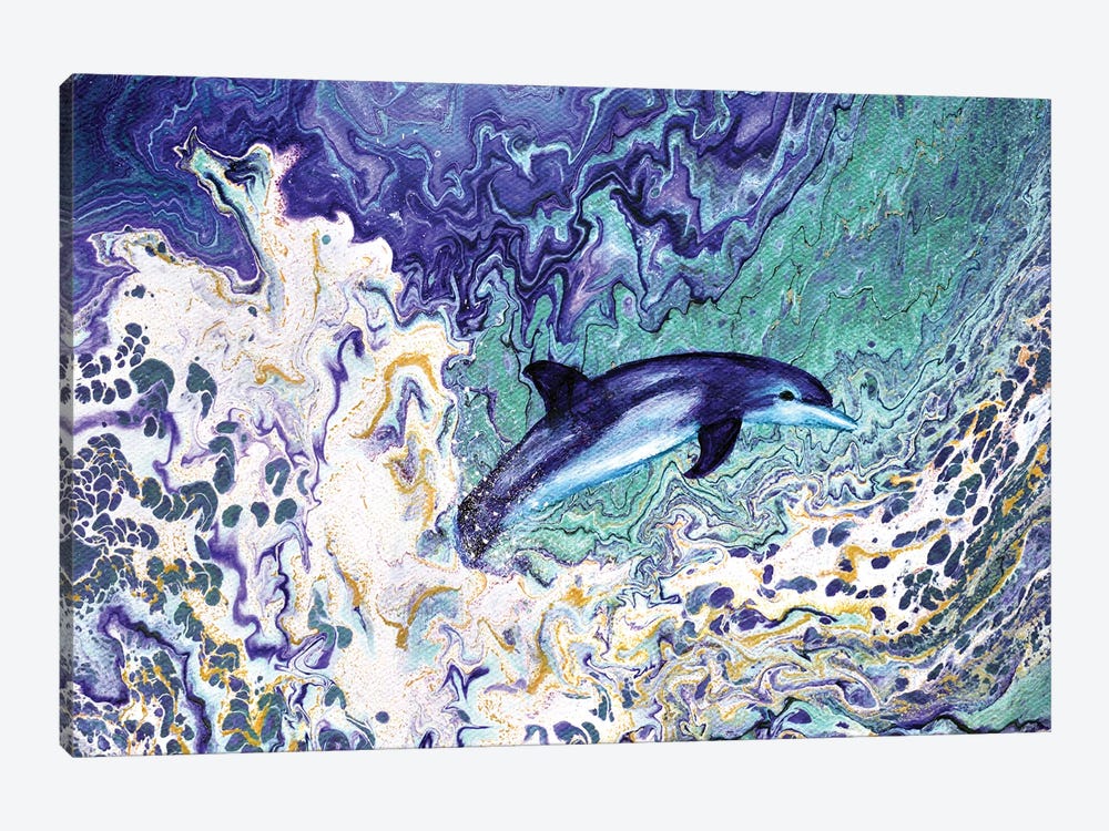Dolphin Leaping From The Waves by Laura Iverson 1-piece Canvas Art