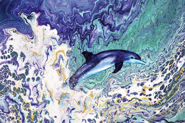 Laura Iverson: Dolphin Leaping From The Waves by Laura Iverson
