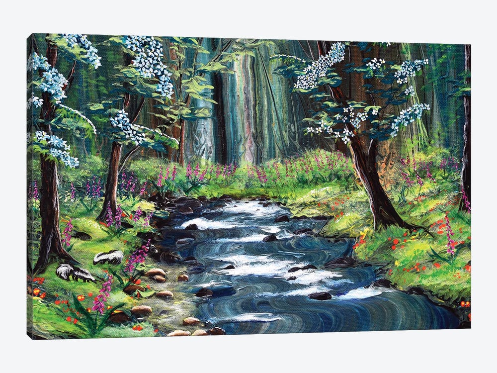 Skunks Under Dogwood Trees by Laura Iverson 1-piece Canvas Print