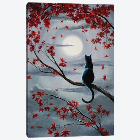 Black Cat In Silvery Moonlight Canvas Print #LAI13} by Laura Iverson Canvas Art Print