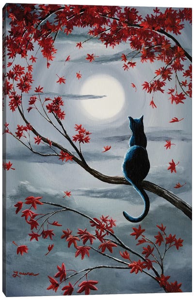 Black Cat In Silvery Moonlight Canvas Art Print - Full Moon Art