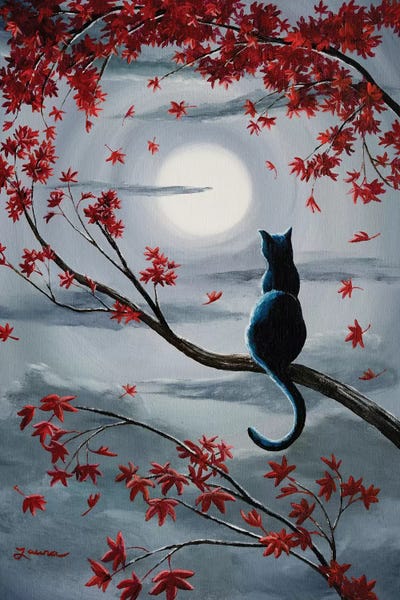Black Cats: Black Cat In Silvery Moonlight by Laura Iverson