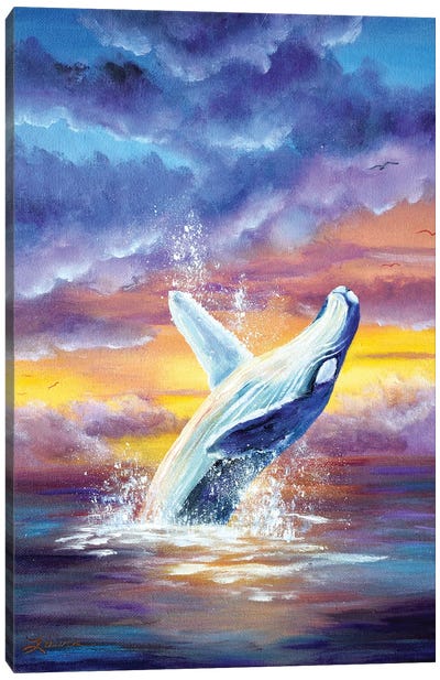 Humpback Whale at Sunset Canvas Art Print - Humpback Whale Art