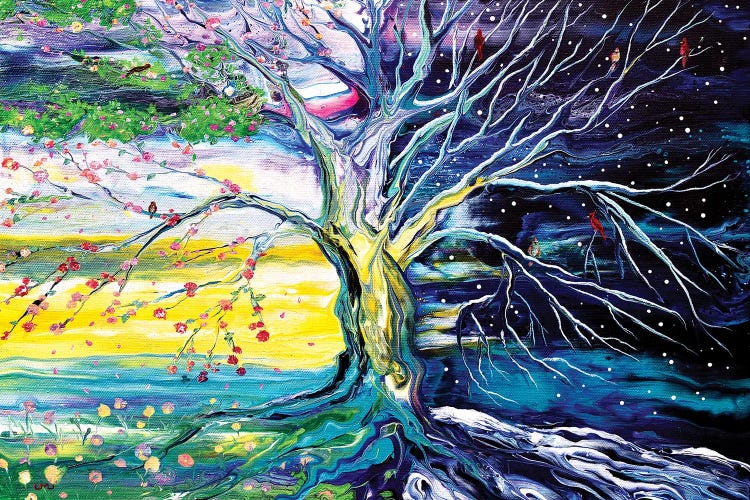 Birds In Spring And Winter Tree Of Life by Laura Iverson wall art