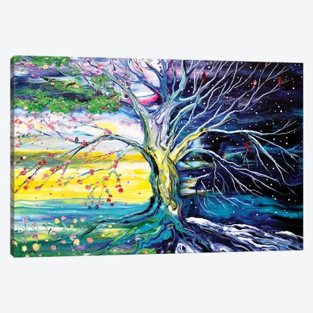 Birds In Spring And Winter Tree Of Life Canvas Print #LAI145} by Laura Iverson Canvas Artwork