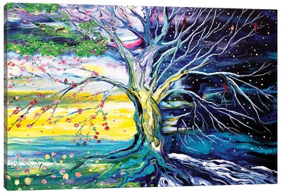 Birds In Spring And Winter Tree Of Life Canvas Art Print - Laura Iverson