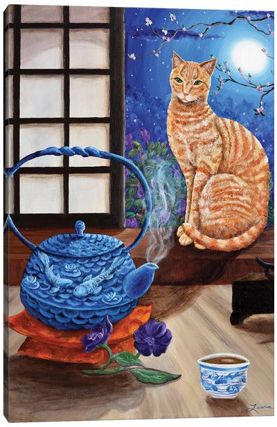 Blue Moon Tea Canvas Art Print - Japanimals