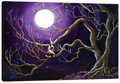 Calico Cat In Haunted Tree Canvas Art Print - Calico Cat Art
