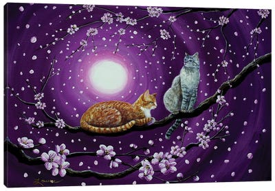 Cats In Dancing Cherry Blossoms Canvas Art Print - Cherry Blossom Art