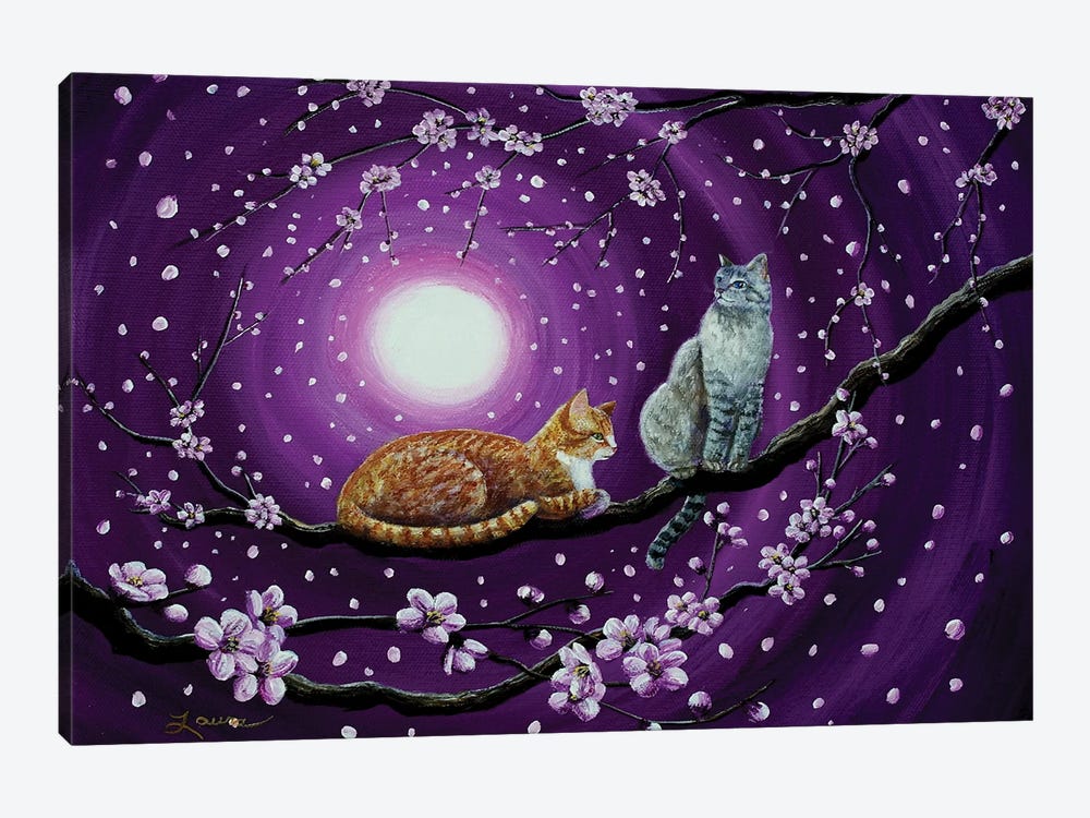 Cats In Dancing Cherry Blossoms by Laura Iverson 1-piece Canvas Print