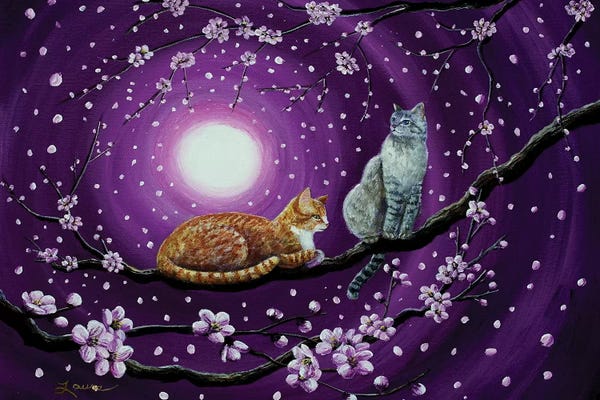 Orchid Pink: Cats In Dancing Cherry Blossoms by Laura Iverson