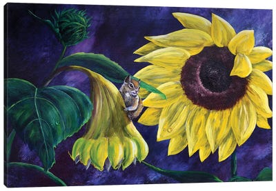 Chipmunk In Sunflowers Canvas Art Print - Laura Iverson
