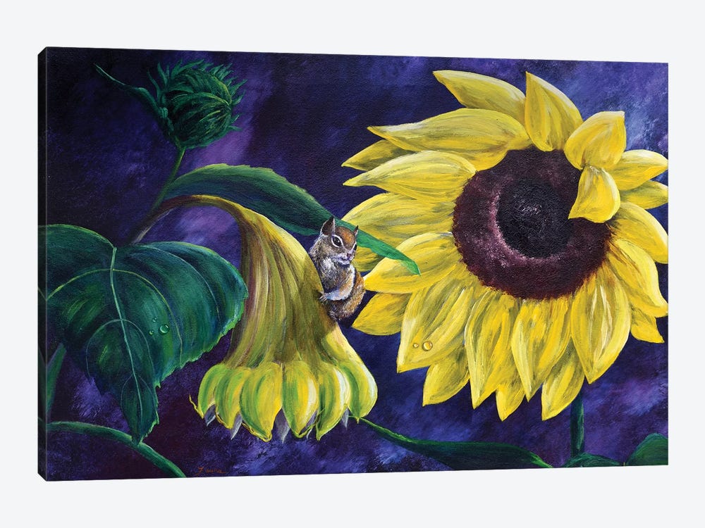 Chipmunk In Sunflowers by Laura Iverson 1-piece Art Print