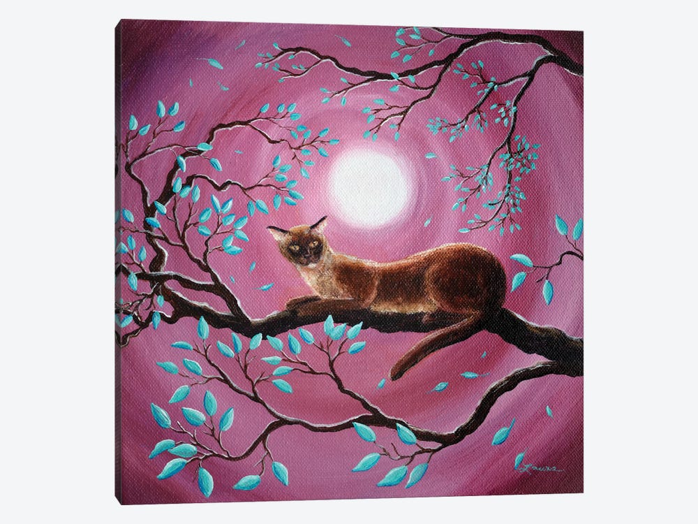 Chocolate Burmese Cat In Dancing Leaves by Laura Iverson 1-piece Canvas Artwork