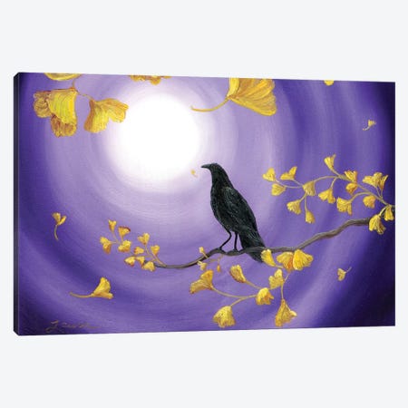 Crow In Ginkgo Leaves Canvas Print #LAI29} by Laura Iverson Canvas Art