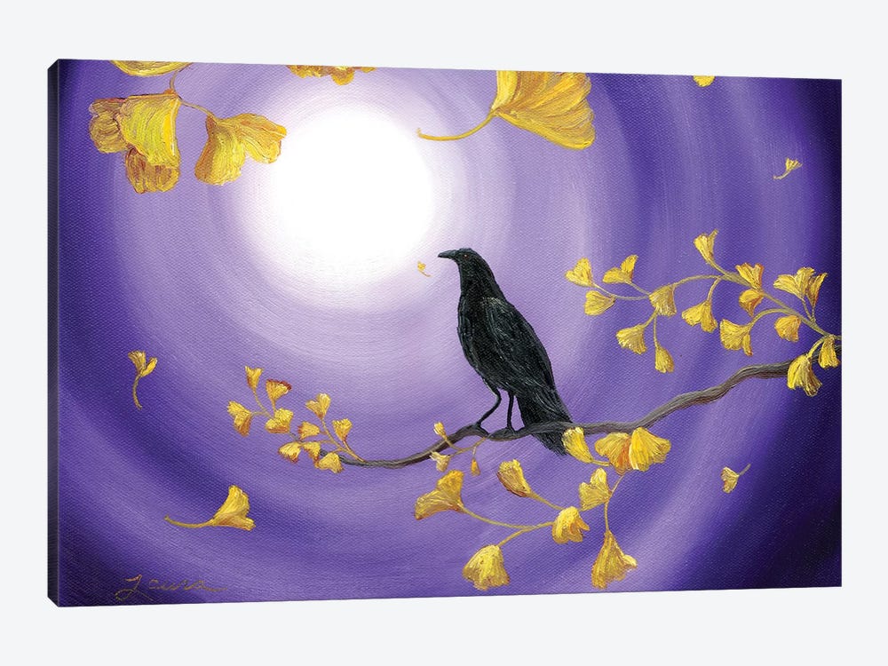 Crow In Ginkgo Leaves by Laura Iverson 1-piece Art Print