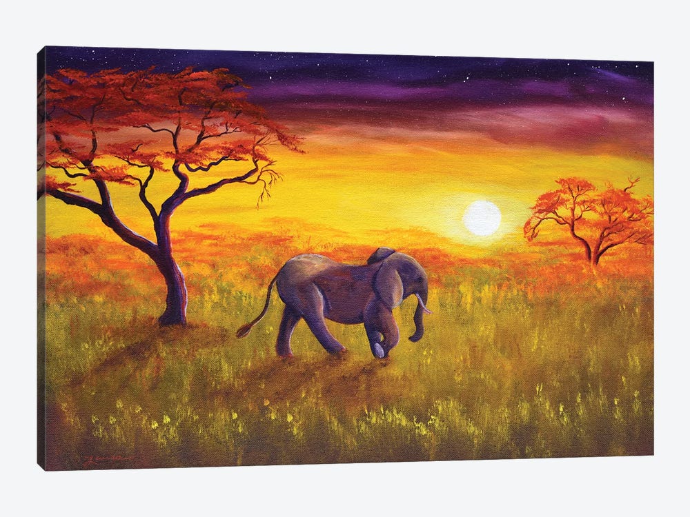 Elephant In Purple Twilight by Laura Iverson 1-piece Canvas Wall Art