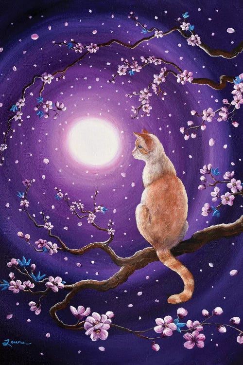 Flame Point Siamese Cat In Dancing Cherry Blossoms by Laura Iverson wall art