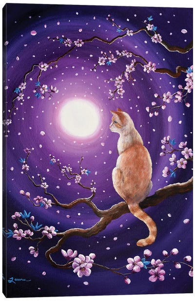 Flame Point Siamese Cat In Dancing Cherry Blossoms Canvas Art Print - Laura Iverson