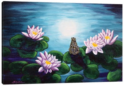 Frog In A Moonlit Pond Canvas Art Print - Frog Art